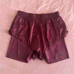 Adidas Aeroready Satin Maroon 2 in 1 running shorts size medium